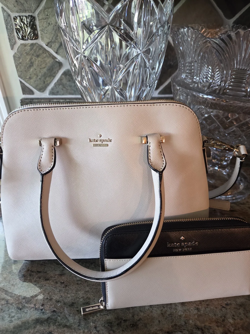 kate spade Lught Beige Saffiano Dome Satchel with Matching Wallet